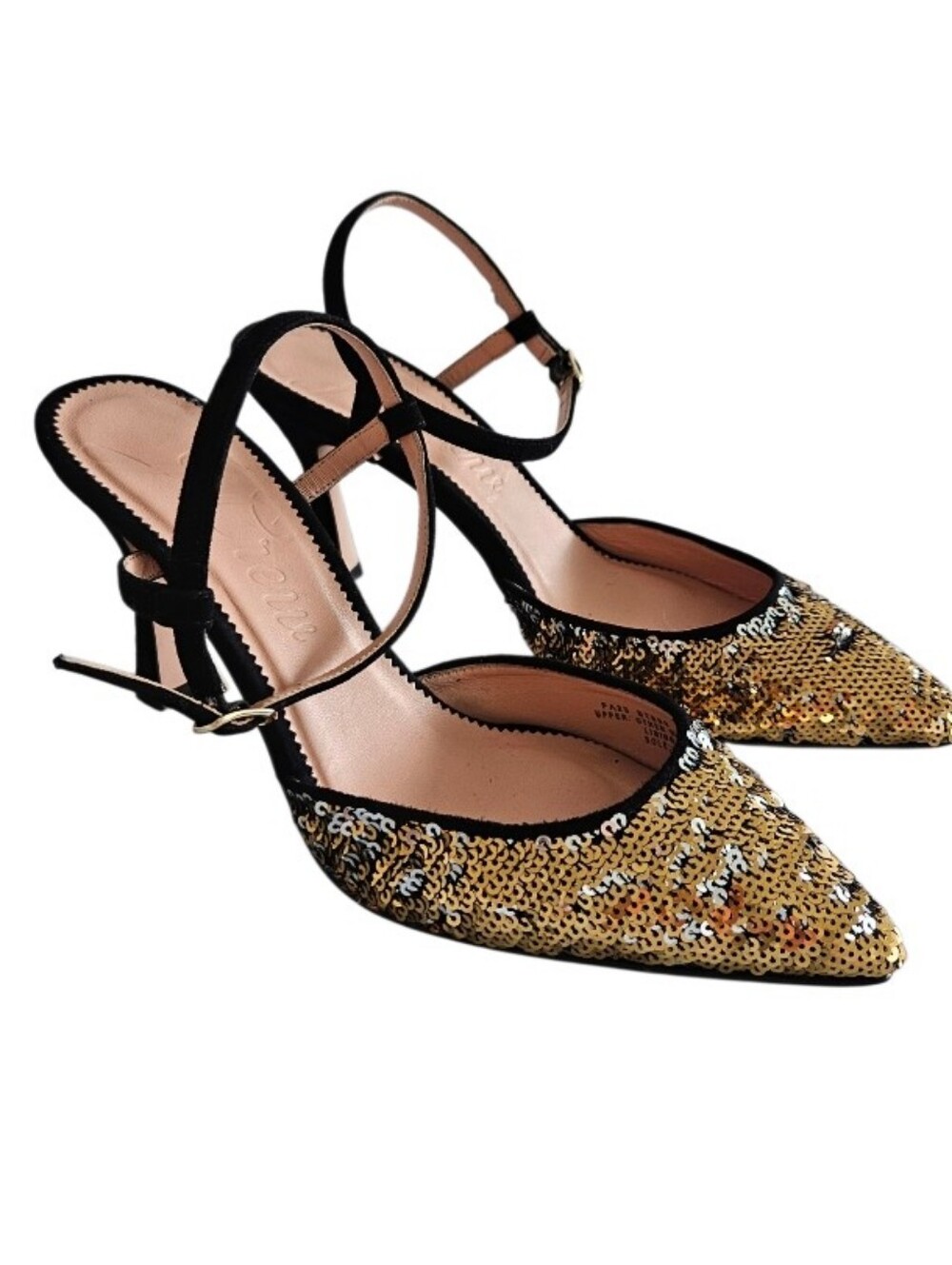 Nowt J.Crew Elsie Gold & Silver Sequin Pointed-Toe Slingback Heels View 3